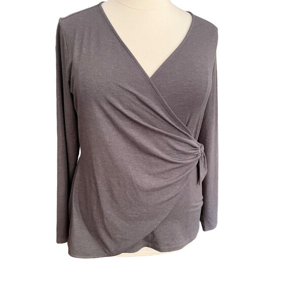 Betabrand Size XXL Charcoal Gray Karen Stretch Side Tie Long Sleeve Wrap Top - Picture 3 of 16